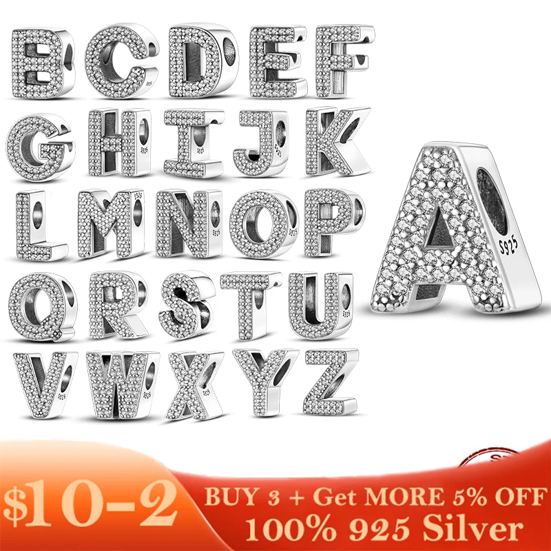 Бусина-Шарм Алфавит из серебра 925 пробы с фианитами | Украшения и аксессуары