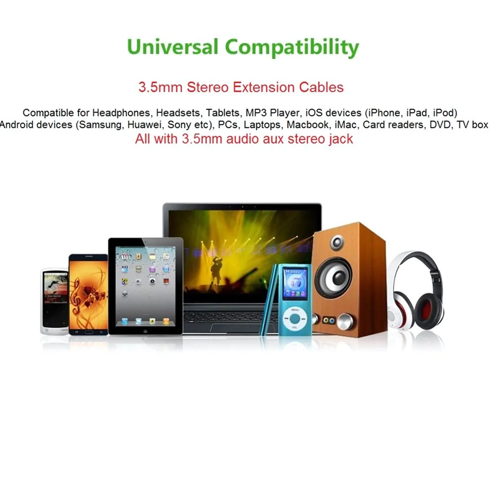 

3.5mm Audio Extension Cable jack 3.5mm Male to Female Extender Cable for Headphones Huawei P20 iPhone 6s MP4 Player Audio Cable