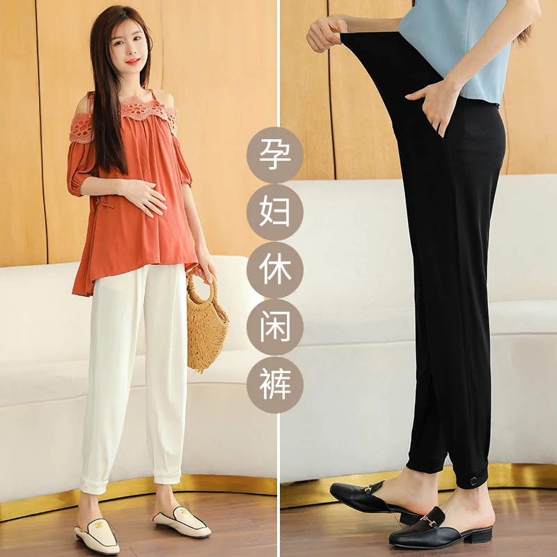 

5502# 2022 Spring Korean Fashion Maternity Pants Casual Loose Straight Belly Pants Clothes for Pregnant Women Chic Ins Pregnancy