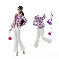 fashion doll outfit for barbie doll clothes floral suit coat jacket bra top flared pants trousers bell bottoms 16 bjd accessory
