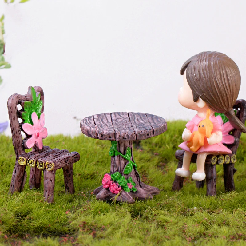 

Mini Home furniture Table and Chair Fairy Garden Doll House Decor House Accessories Miniatures Terrarium Figurines