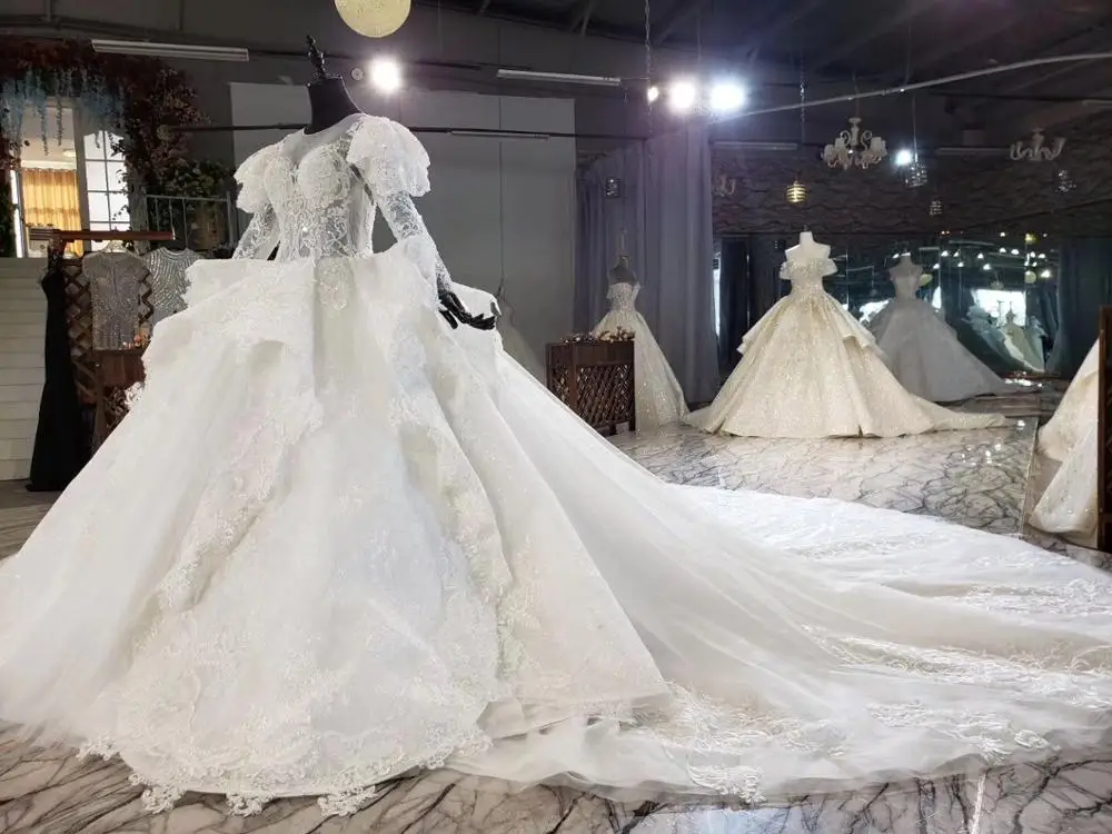 CloverBridal newest 2020 Autumn white lace tulle платье robe свадебные платья long train high quality bridal dresses