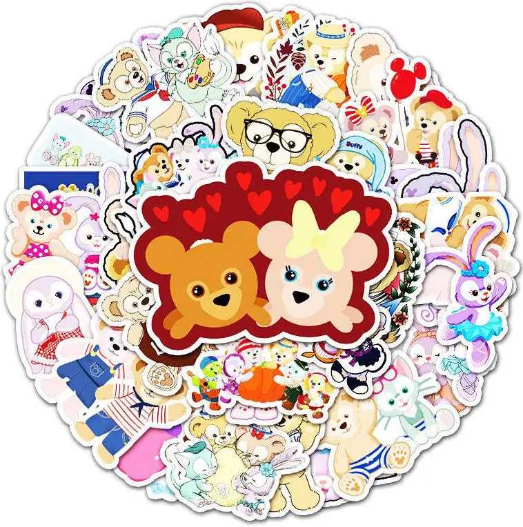 

10/30/50pcs Duffy Bear And Ballet Rabbit Cartoon Graffiti Stickers Luggage Compartment Laptop Car Decoration Cute Kids Girl Toy