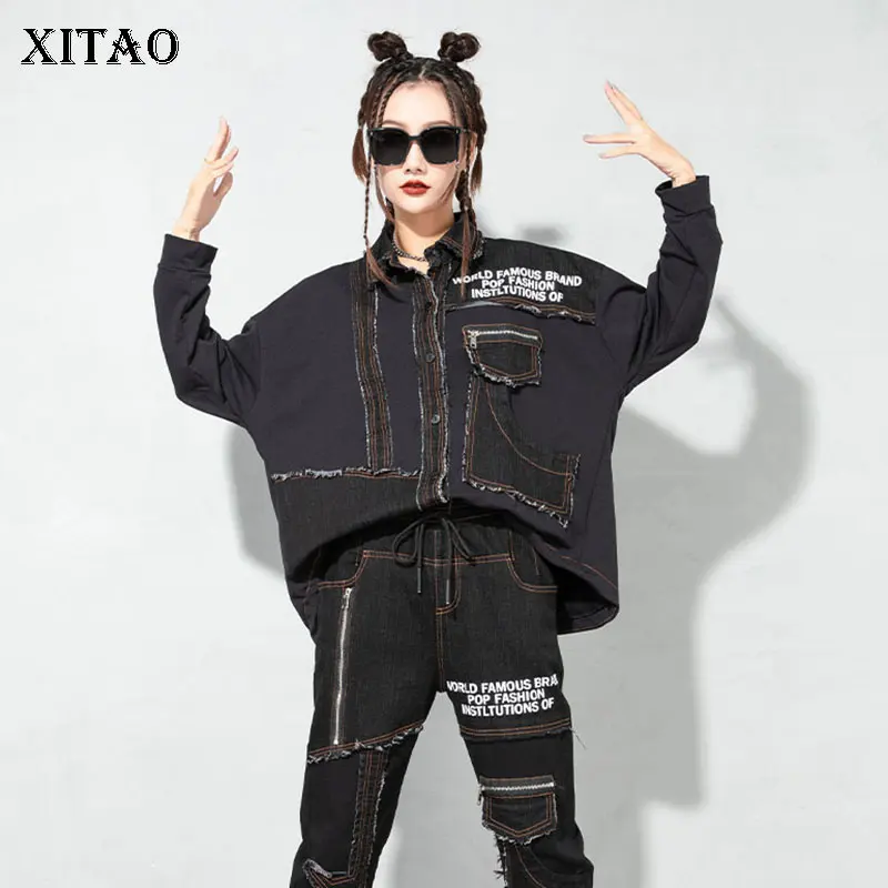 

XITAO Black Blouse Fashion New Women Pocket Goddess Fan Single Breast Pleated Full Sleeve 2021 Autumn Loose Shirt Top LDS0005