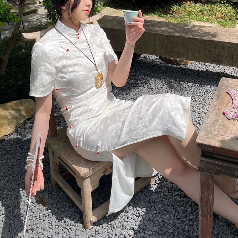 

Chun feng silk cheongsam summer in 2021, the new modified dress young mulberry silk girl style restoring ancient ways