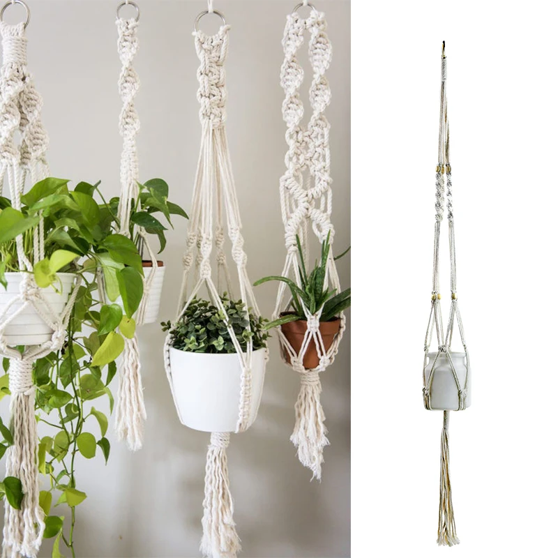 

Handmade Hanging Baskets Holder Flowerpot Net Knotted Rope Plant Holder Basket Vintage Home Garden Decoration