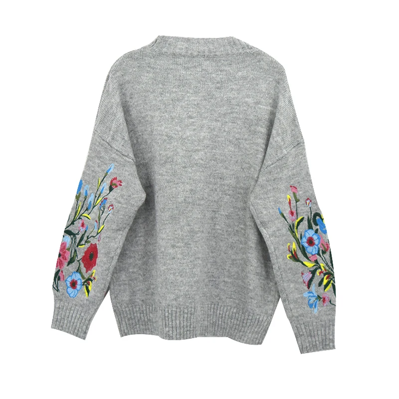 [GUTU] 2017 Korean Autumn winter fashion new solid color round collar full sleeve loose embroidered sweater women V74702 | Женская