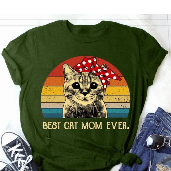 EDLPE футболка с надписью Best Cat Mom винтажный подарок на день матери Милая