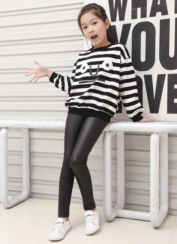 Леггинсы для девочек штаны из искусственной кожи спортивные плотные бархатные