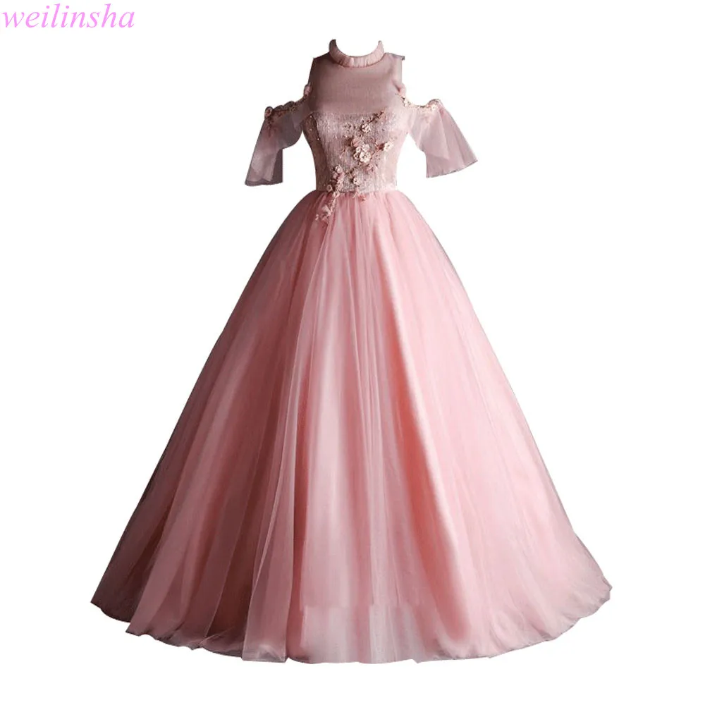 

Vintage Princess Ball Gowns 2021 Girls Prom Dresses Long Quinceanera Party High-Neck Flower Woman Evening Formal Clothing LD15