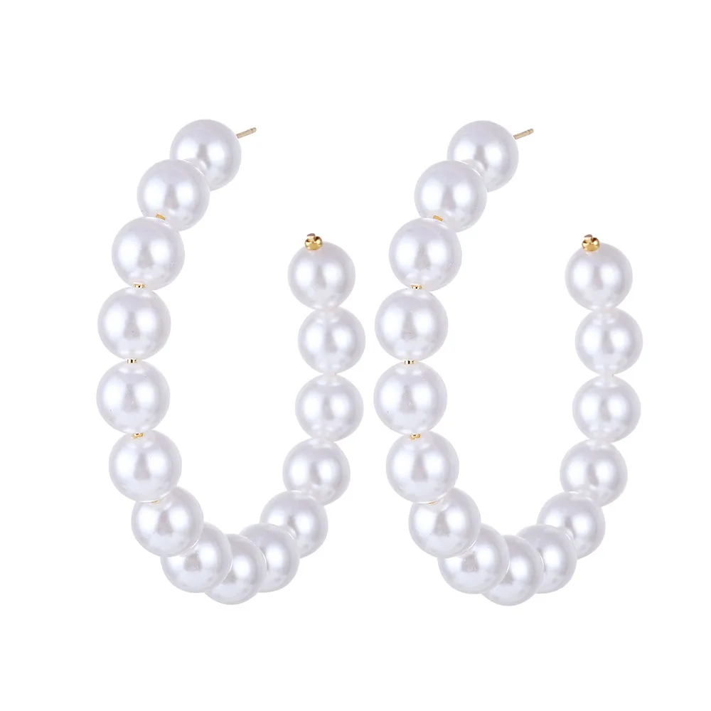 TOMTOSH Gold Circle Pearl Hoop Earrings For women Silver Large Huggie Round Big Ear Rings fashion jewelry accessories Gift