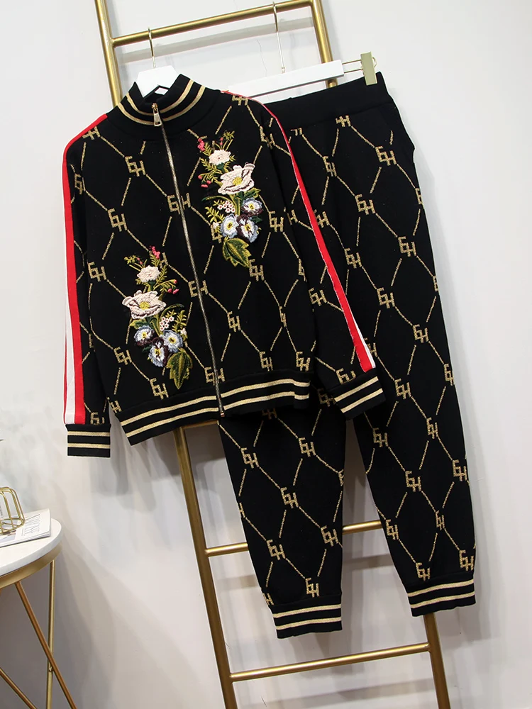 Женский трикотажный кардиган контрастных цветов повседневные штаны комплект из