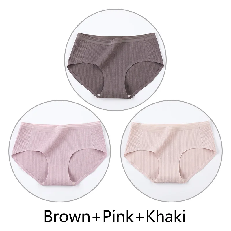 Brown Pink Khaki 3 шт. нитки жаккардовые процесс дышащие трусики женские сексуальные хлопковые шорты Бесшовные мягкое нижнее белье m-xl девушки нижнее белье - Цвет: Brown Pink Khaki