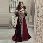 Бордовое велюровое марокканское платье-кафтан с длинным рукавом и золотой вышивкой, вечернее платье Дубая, Саудовской Аравии, платье для выпускного вечера