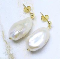 12 18mm white baroque pearl earrings 18k ear studs real jewelry natural aurora dangler gift wedding classic women