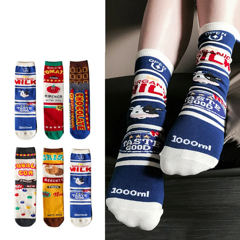 

Fashion Creative Milk Women Socks Japanese Harajuku Happy Funny Tomato Long Socks Letter Cotton Comfortable Chaussette Femme