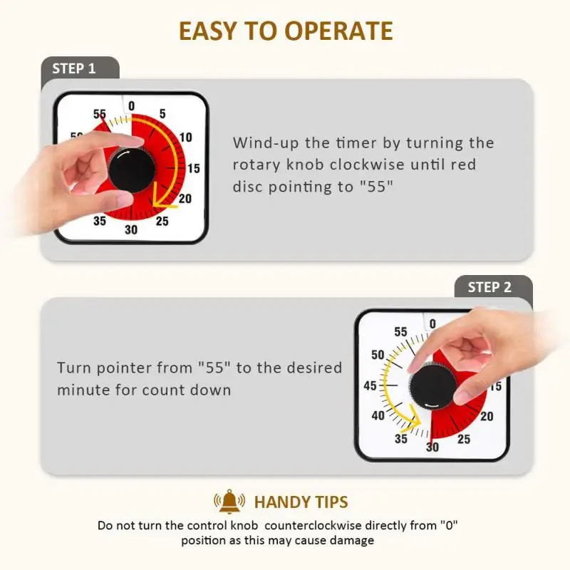 

60-Minute 7.5inch Mechanical Visual Timers For Cooking Teaching Meeting Facial Kitchen Tools & Gadgets Kitchen Timer