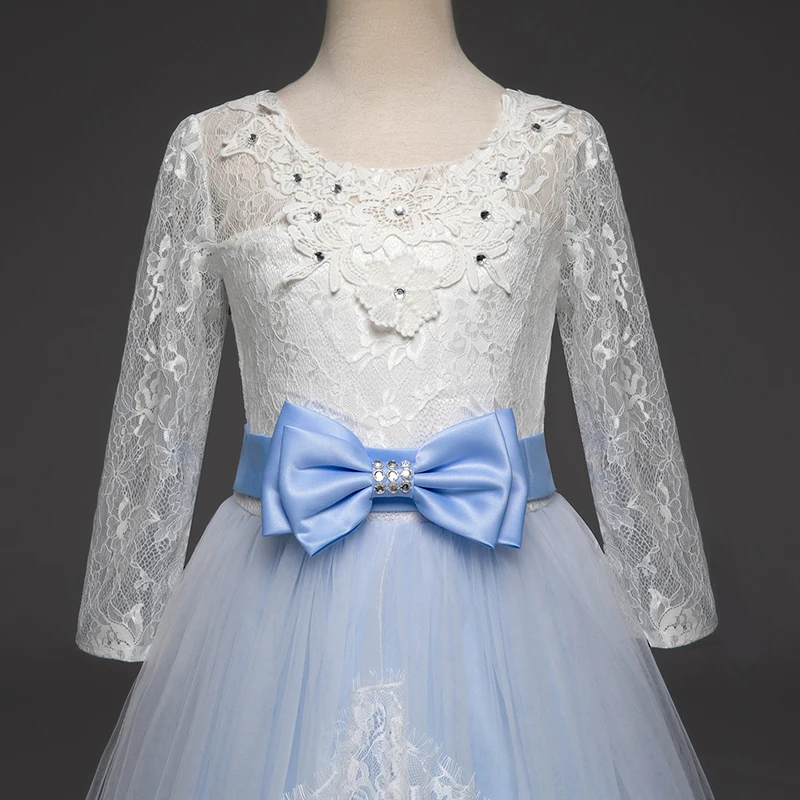 Платье принцессы с длинным рукавом для девочек кружевное платье аппликацией