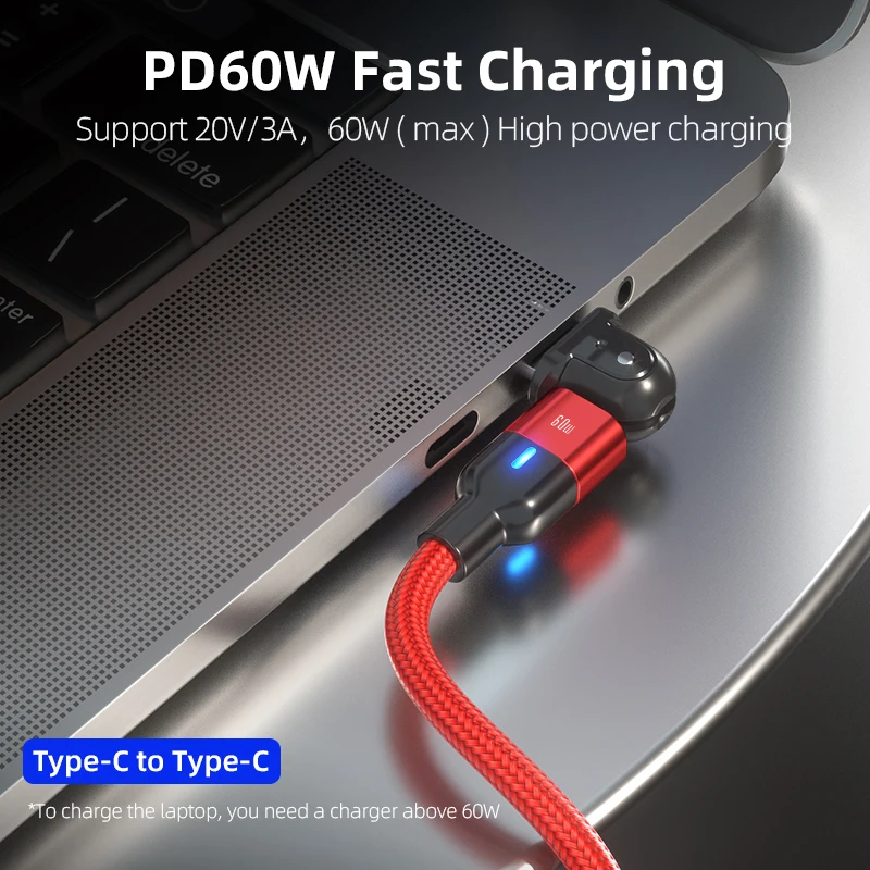 2 в 1 540 вращение PD 60 Вт USB C к кабель для Macbook Pro Samsung Huawei Xiaomi или A Type 3A Быстрая зарядка