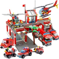 244pcs fire fighting rescue trucks car building blocks city police firefighter bricks children boys toys christmas gifts