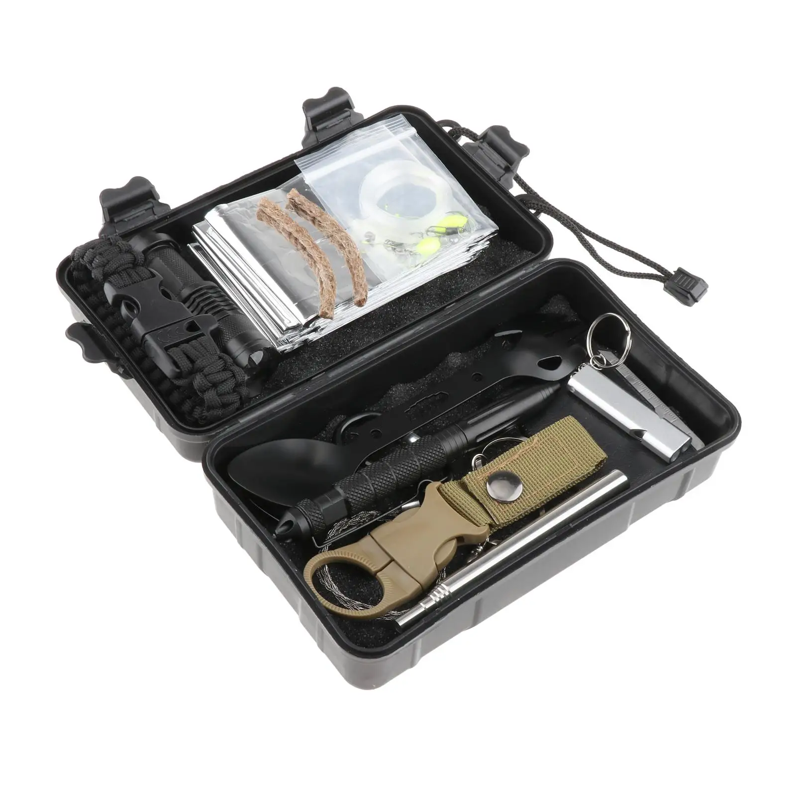 

18pcs Outdoor Survival Kits Hiking Emergency Tools Blow Fire Tube Clips