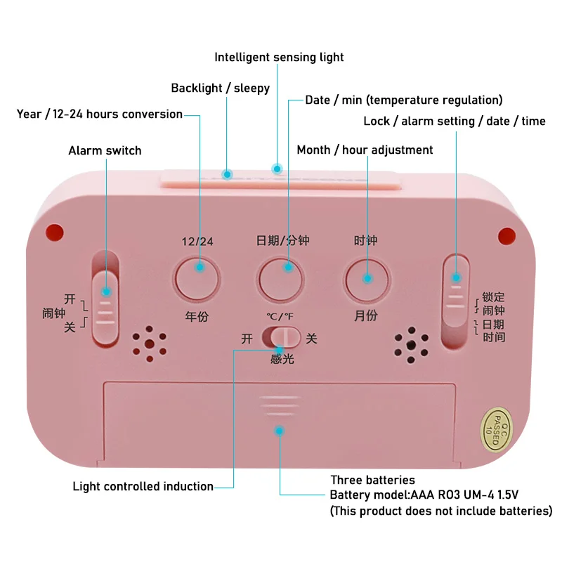 

LED digital alarm clock snooze backlit mute calendar electronic desktop color desk clock desk clock