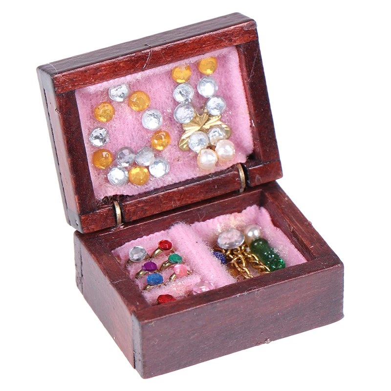 

1PCS Wooden Retro Jewelry Box for Dollhouse Kids Doll Toys Miniaturas 1:12 Furniture For Dollhouse Accessories Kit
