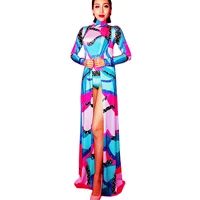 shining diamonds women mulitcolor long coat skinny stretch bodysuits singer performance stage wear prom party birthday outfits