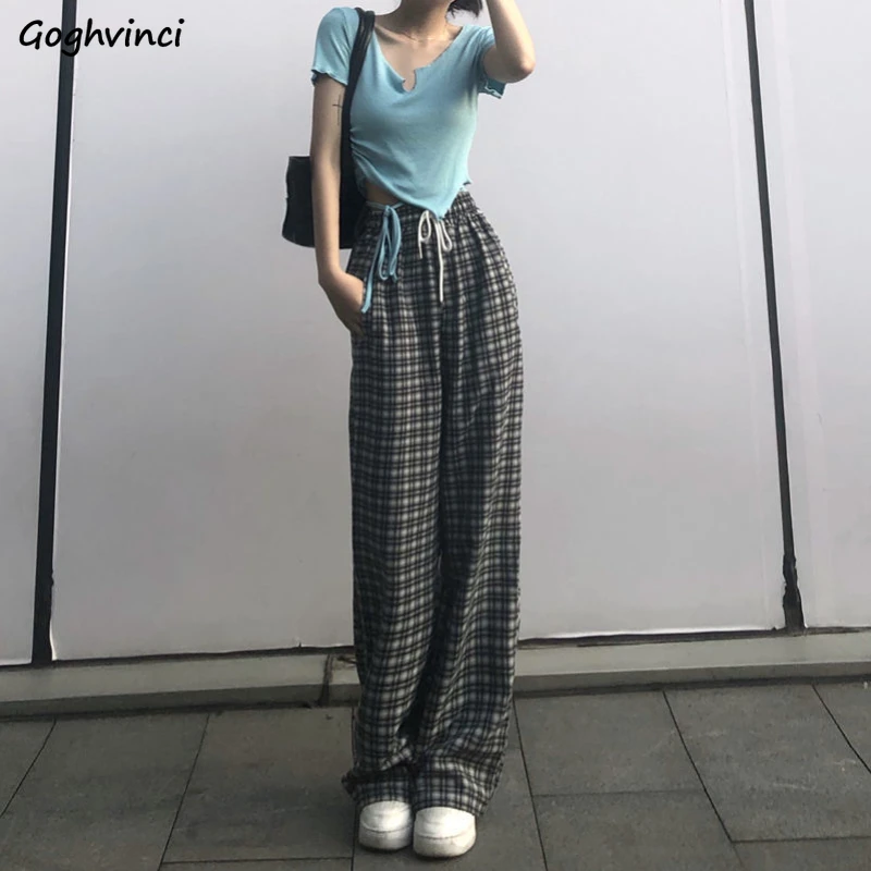 

Baggy Plaid Pants Women Casual Boyfriend Soft All-match Mopping Trendy Students Korean Style Trousers High Waist Females Popular