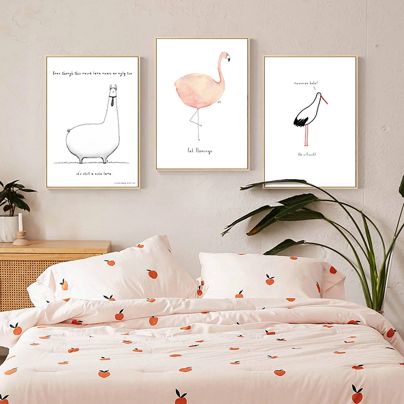 Розовые птицы и милая овца Современная Настенная живопись холст скандинавские