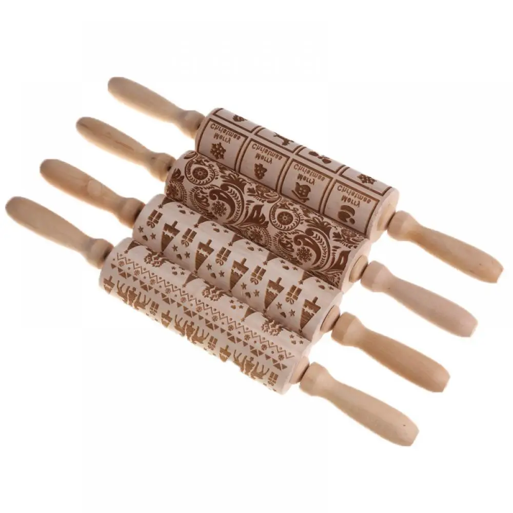 

Wooden Printing Rolling Pin Holiday Carving Embossed Rolling Pin Creative Diy Cookie Kitchen Tool