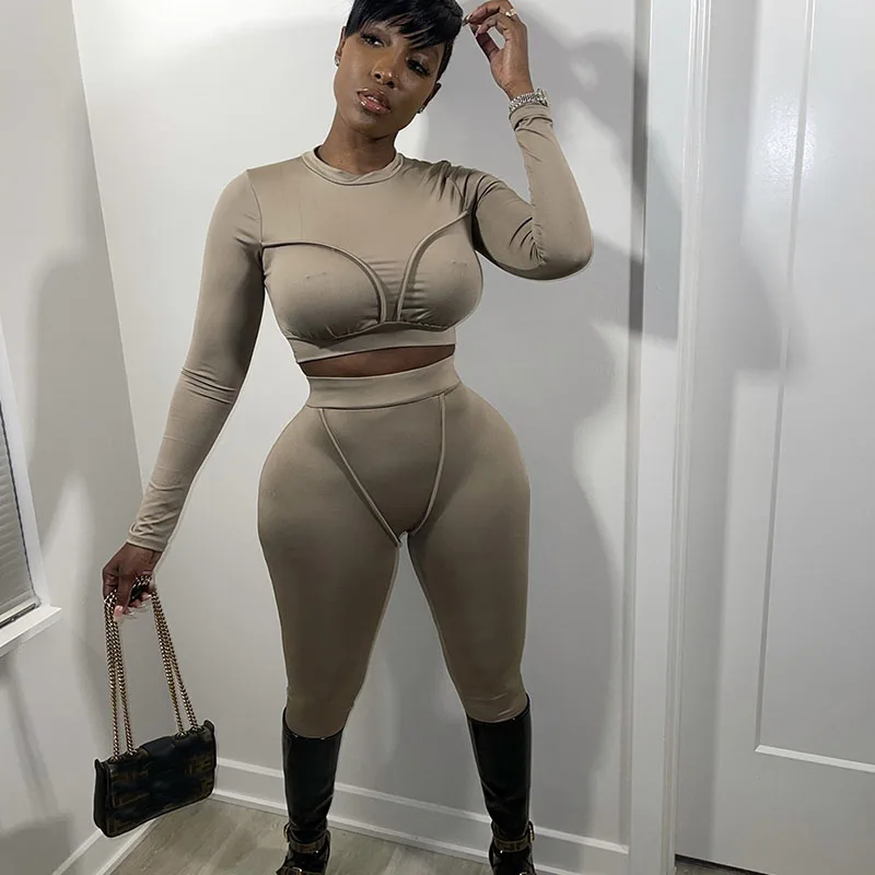 

Streetwear Boydcon 2 Piece Sets Womens Outfits Fall Winter Clothes Long Sleeve Crop Top and Leggings Set Club Wear Matching Sets