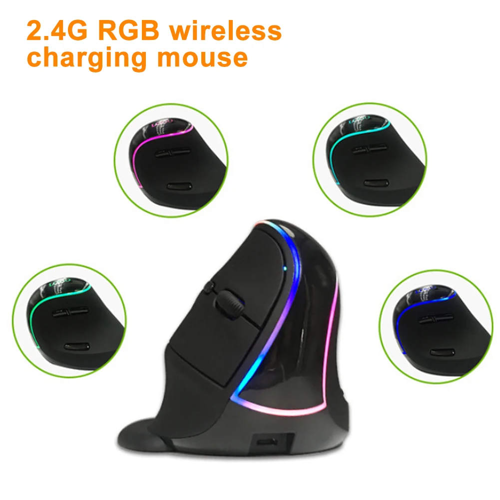 

2.4G RGB Mice Accessories Ergonomic 7 Buttons Home Office Fashion Type-c Rechargeable Vertical Wireless Mouse Portable For Mac