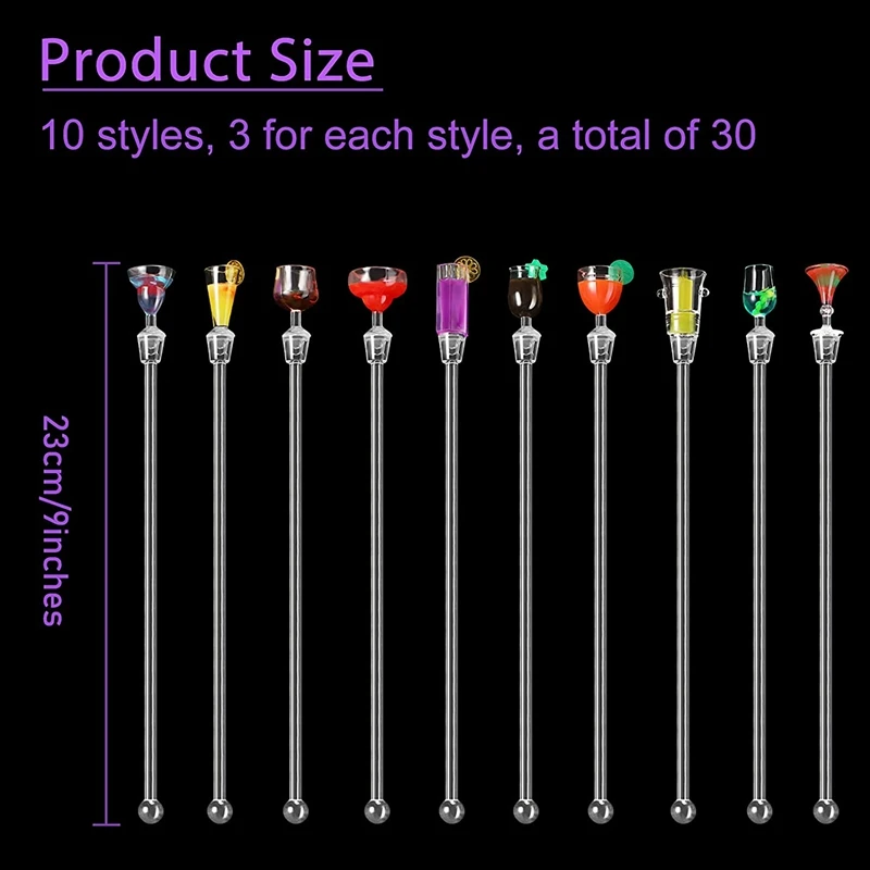 

AAAK -Acrylic Cocktail Stirrer Sturdy Cocktail Swizzle Stirrer Clear Swizzle Sticks Cocktail Colorful Cocktail Drink Stirrer