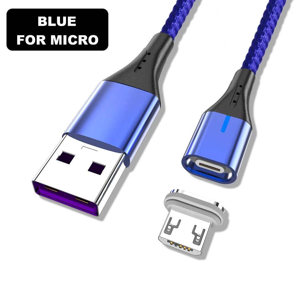 Магнитный кабель для быстрой зарядки для huawei samsung A90 Xiaomi usb type C Android кабели для мобильного телефона Microusb Линия передачи данных зарядное устройство - Цвет: Blue Micro Cable