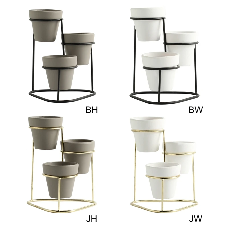 Новые 3 в 1 керамические горшки современные маленькие цветочные с золотистыми