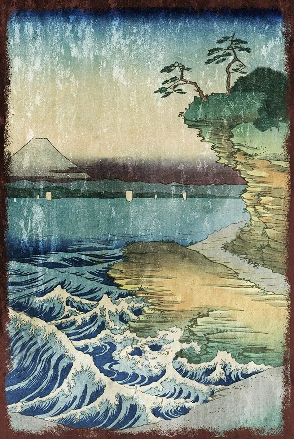 

Metal Wall Sign Retro Japanese Art Sea View Theme Poster Family Bedroom Living Room Wall Decoration Metal Sign 8X12 Inches