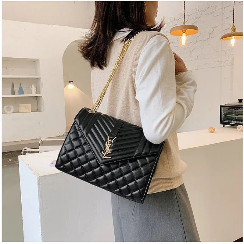 

Luxury Quilted Flap Bags Designer Brand Large Chain Crossbody/Shoulder Dual-use Bags Black/Red Soft Leather Lady Handbags Women