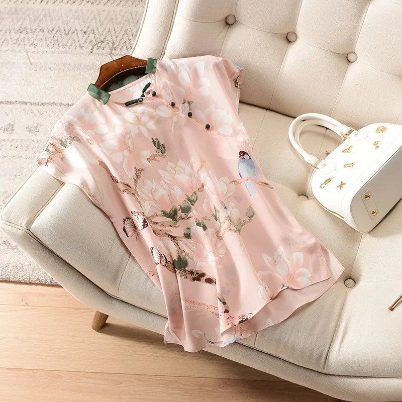 Китайские традиционные женские винтажные Топы Ципао с цветочным принтом одежда