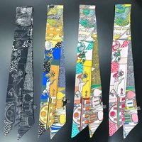 2021 all match building carriage lady twill small silk scarf tied bag handle ribbon headband small scarf wholesale