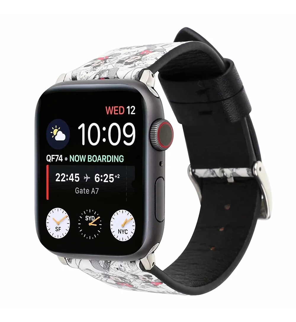 UEBN кожаный ремешок для наручных часов Apple Watch серии 1/2/3/4 ремень с Микки-Маусом Мышь «Минни Маус» с принтом в виде персонажей из мультфильма для наручных часов iWatch, 44 мм 40 мм, 38 мм, 42 мм, ремешок для часов