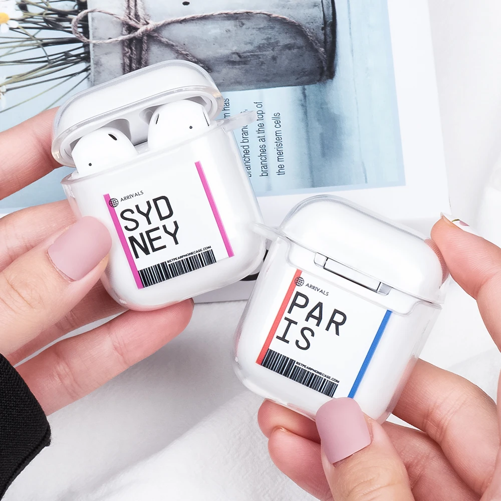 Air Ticket Letter Travel Label Country Case For Airpods 1 2 Earphone Transparent Soft TPU Cover Fundas pods Cute | Электроника