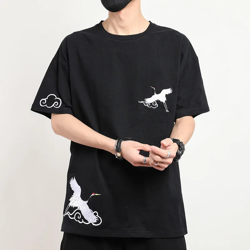 

Летняя мужская рубашка для йоги, льняная свободная Спортивная рубашка с коротким рукавом и вышивкой, футболка для йоги, бега, атлетики, отды...