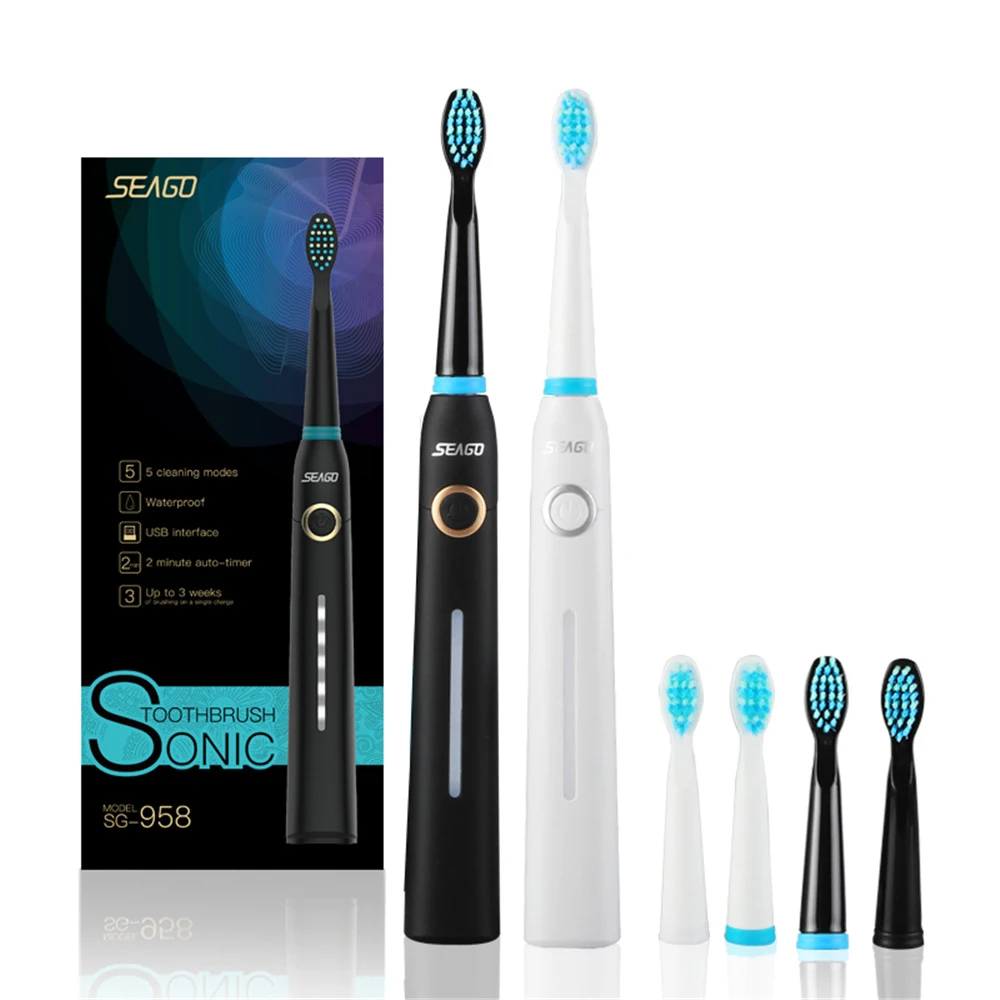 Seago Adult/Baby Electric Toothbrush SG-507 SG-958 SG-949 Set 5-speed mode adjustment Tooth Brushes Replacement Heads Set