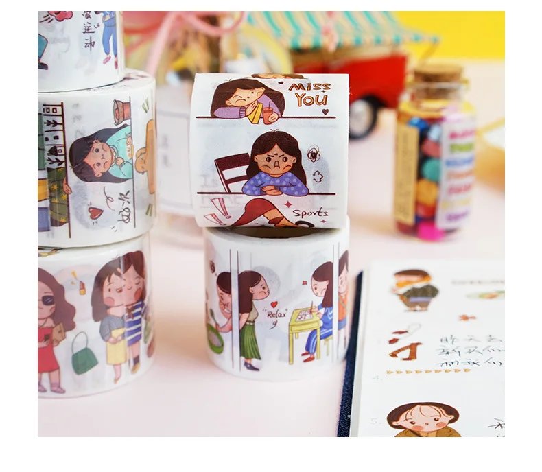 21styles Very Kawaii Cute Cartoon Little Girls Animal Food Expression Color Deco Washi Tape DIY Planner Scrapbookin Masking Tape