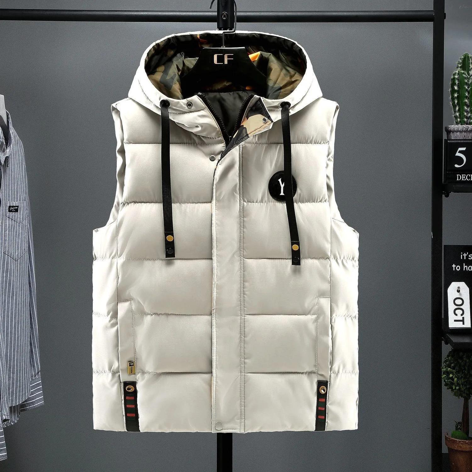 

2021 New Autumn And Winter Men's Hooded Cotton Jacket Vest Jacket Casual Hooded Sports Jacket Men's Sports Vest Jacket Big L-5XL