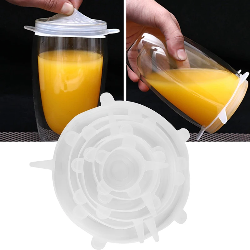 Прозрачная силиконовая крышка для сохранения пищевых продуктов 6 шт.