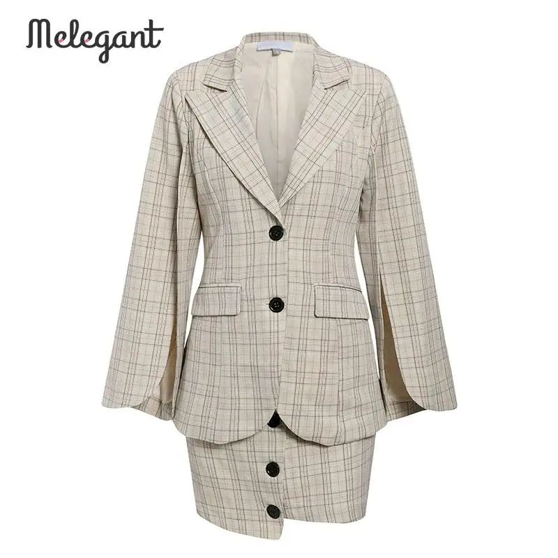 Женский комплект из блейзера и юбки mэлегантная юбка в клетку на пуговицах с