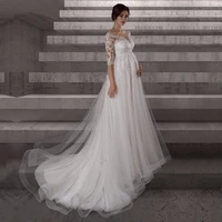 elegant lace pregnant wedding dresses for woman appliques a line half sleeves vestido de noiva bridal gowns robe de mariee