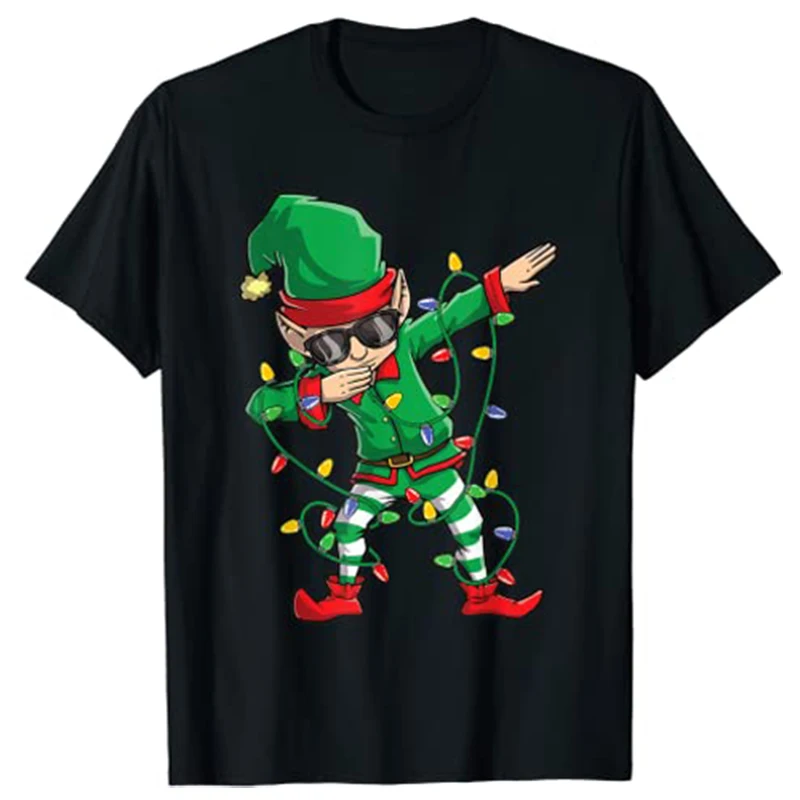 Dabbing Elf Squad Christmas Lights Sunglasses Boys Girls Kids T-Shirt